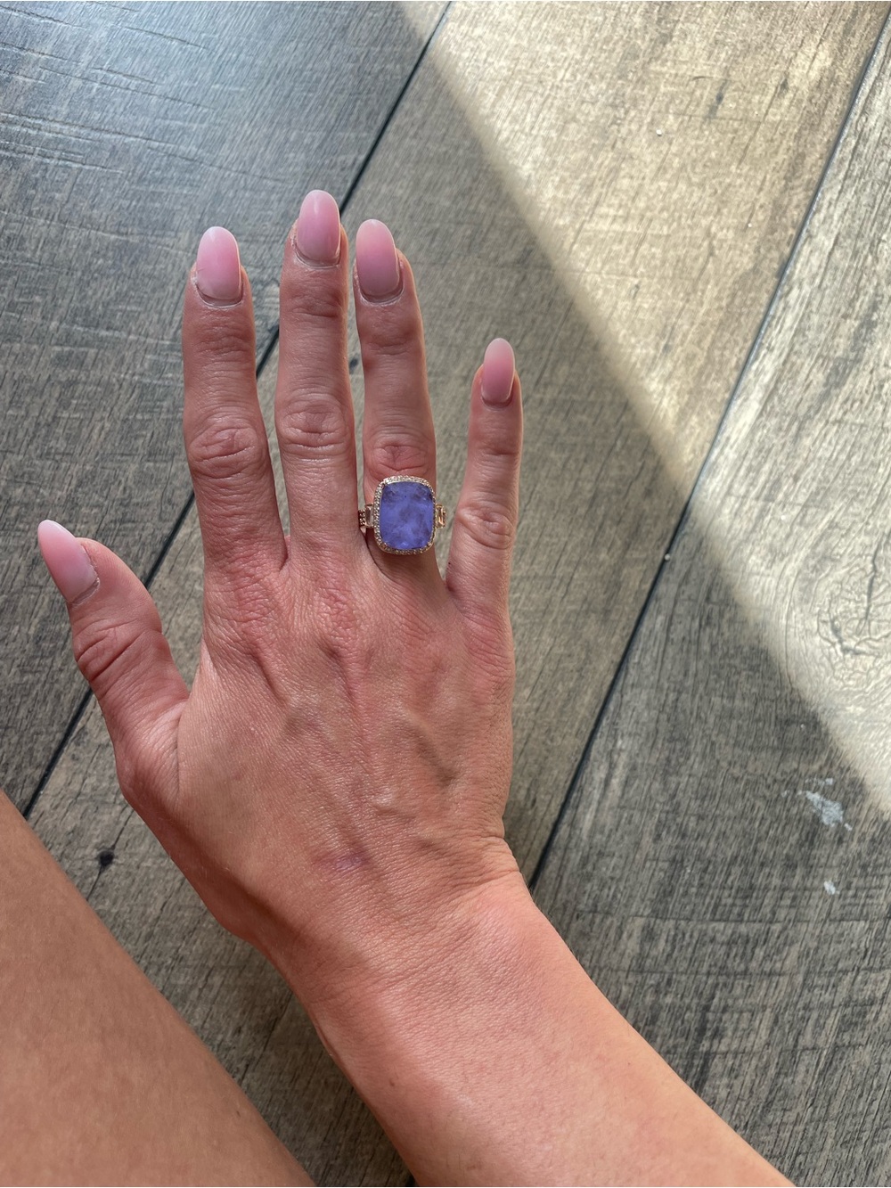 Gold-Tone Ring with Lavender Gemstone and diamond zirconia - Women Jewelry
